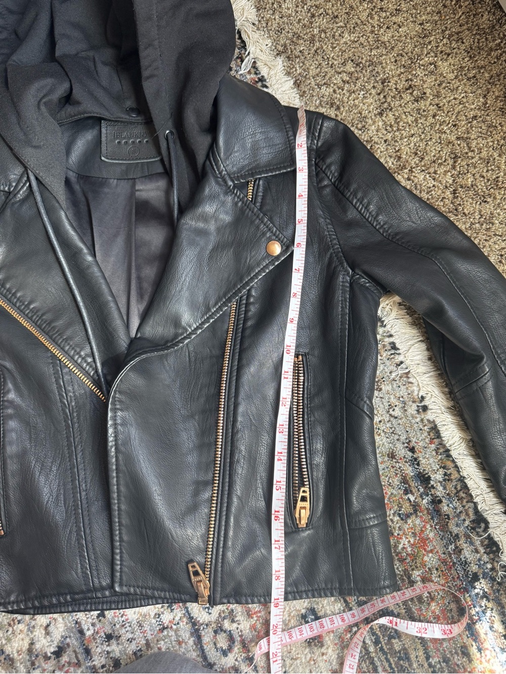Blank NYC Black Faux Leather Hooded Moto Jacket with Gold Hardware - Picture 6 of 8